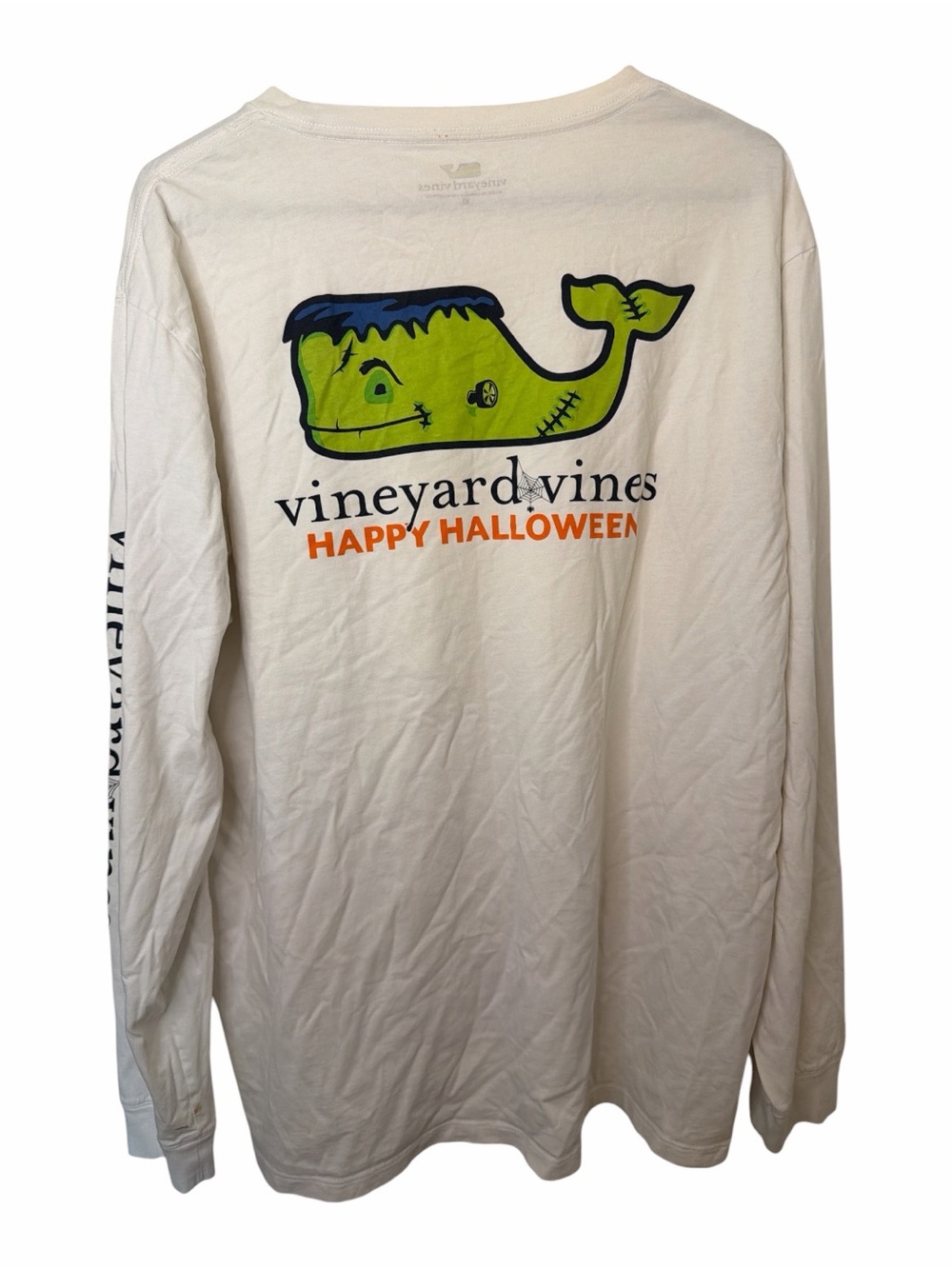 Vineyard Vines White Long Sleeve 'Happy Halloween' Whale Graphic Tee